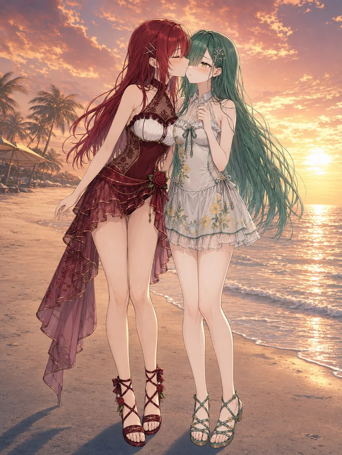 Gái anime hôn nhau ở biển