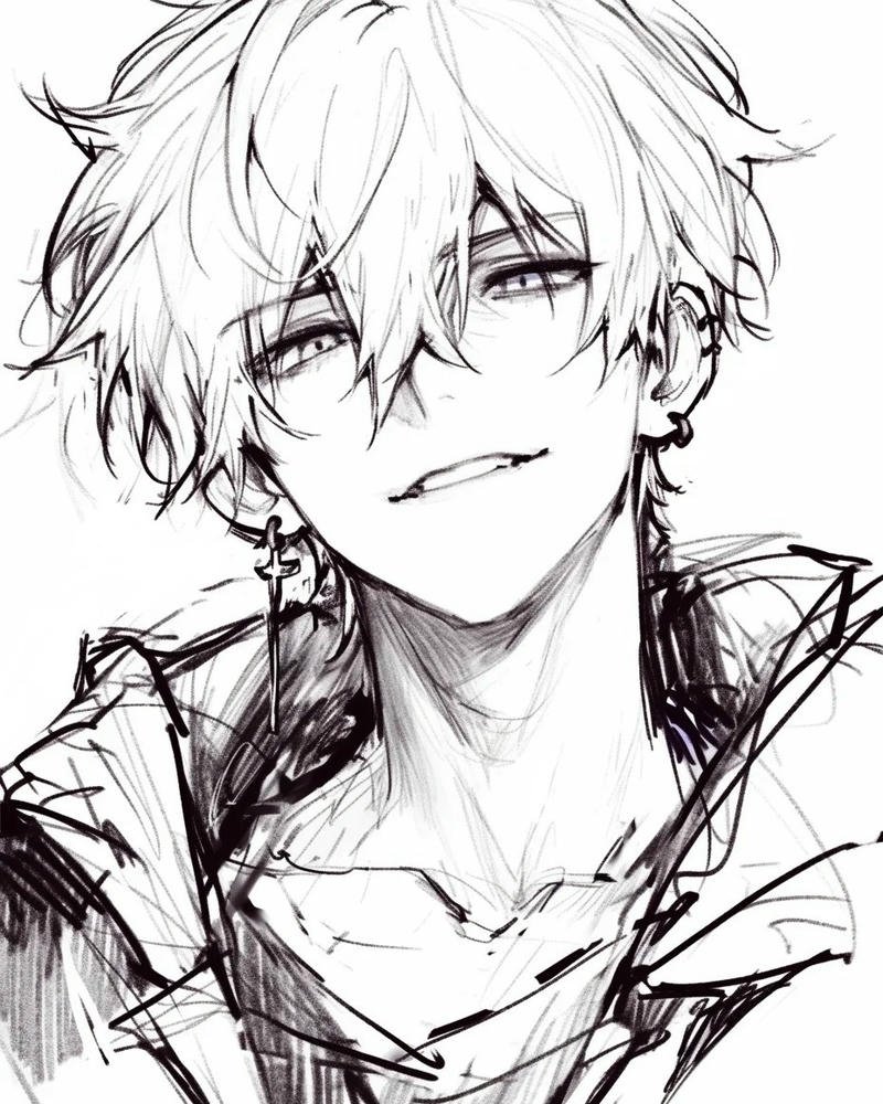 Tranh vẽ anime nam đường nét tinh giản hài hòa đẹp