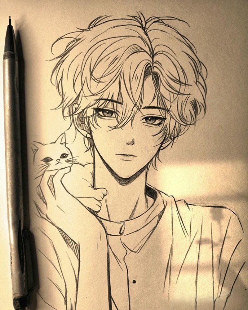 Tranh vẽ anime nam tạo hình ấn tượng giàu biểu cảm