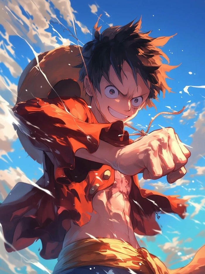 Ảnh Luffy bay trên trời nền mây