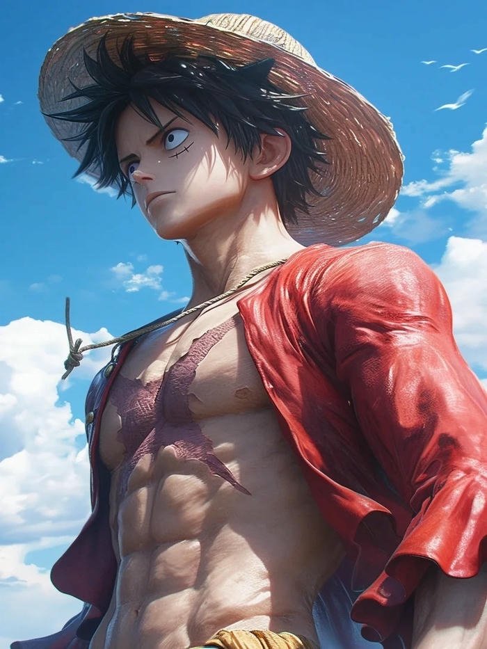Ảnh Luffy cởi trần cơ bắp đội mũ rơm