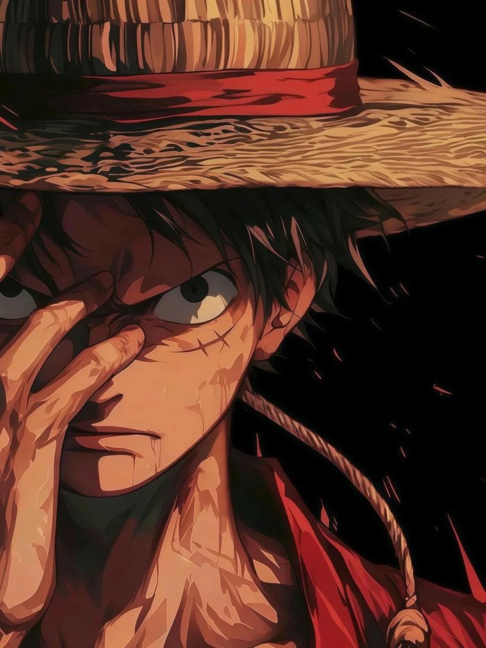 Ảnh Luffy cười che mắt bằng mũ rơm