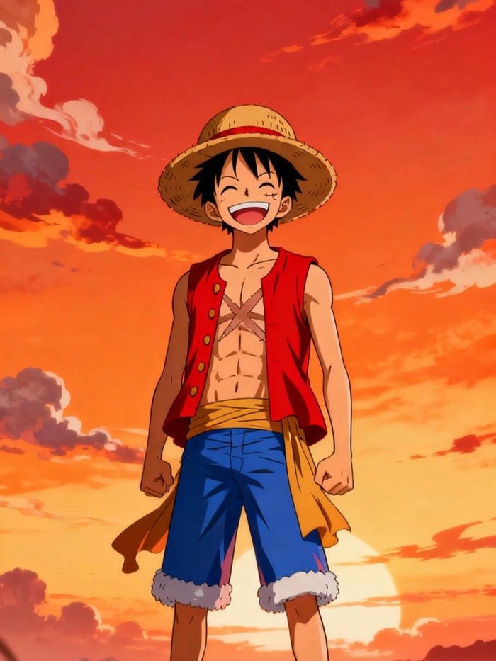 Ảnh Luffy đứng nhìn ra biển hoàng hôn