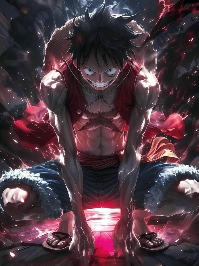 Ảnh Luffy gear 4 hiệu ứng đỏ mạnh mẽ