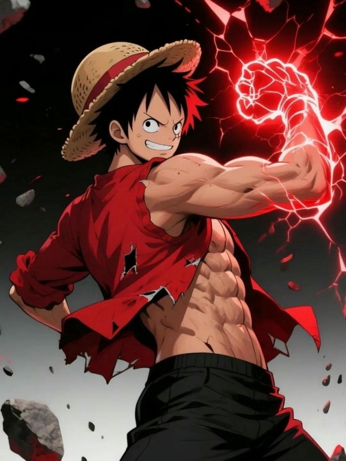 Ảnh Luffy gear 4 hiệu ứng đỏ rực