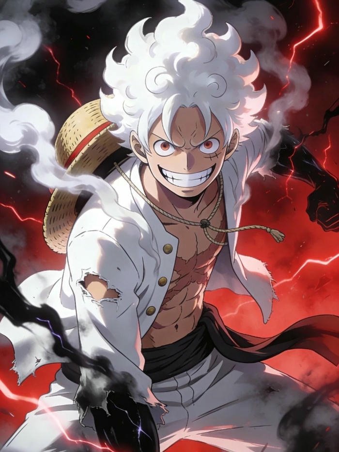 Ảnh Luffy gear 5 tóc trắng hiệu ứng trắng