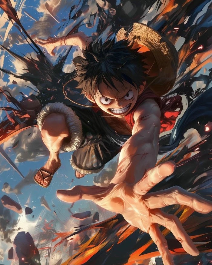 Ảnh Luffy vươn tay về phía trước mạnh