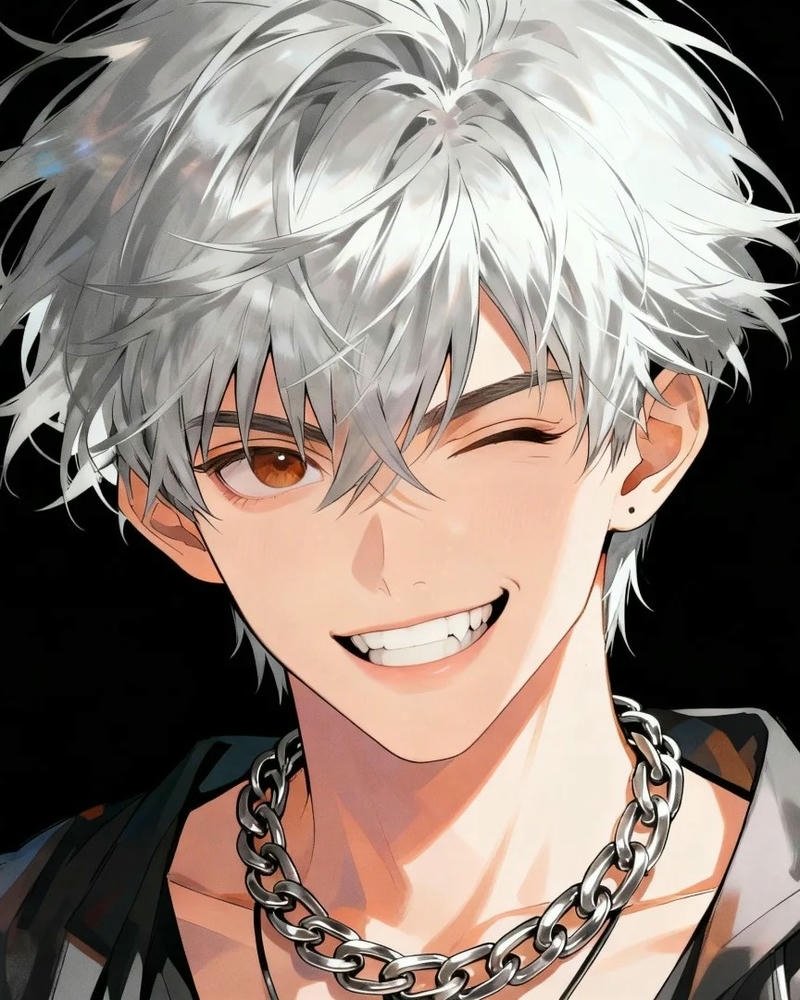 Ảnh anime nam tóc trắng đường nét sắc lạnh