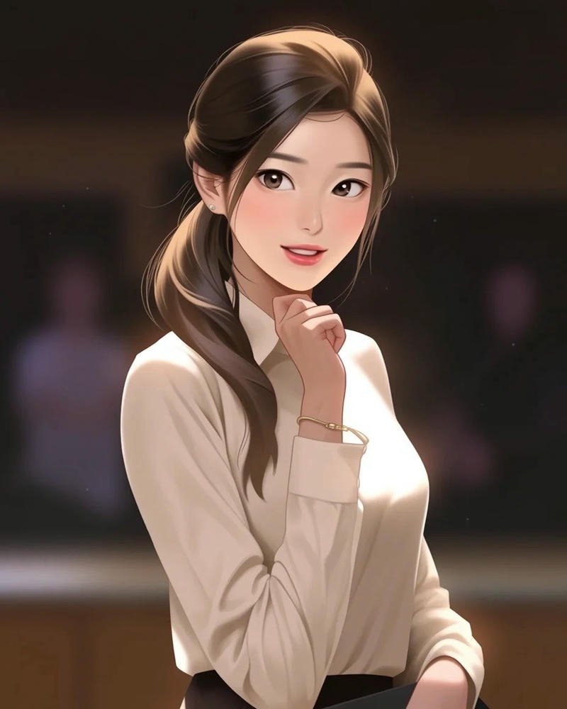 Ảnh cô giáo anime ánh nhìn hiền hậu cuốn hút