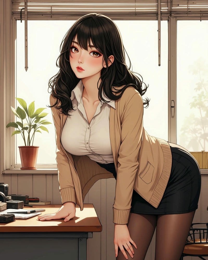 Ảnh cô giáo anime biểu đạt cảm xúc chân thực