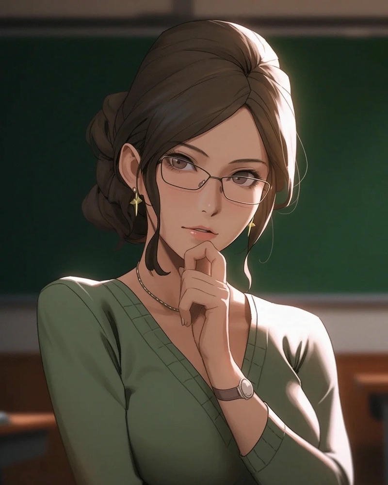 Ảnh cô giáo anime đường nét mềm mại hài hòa