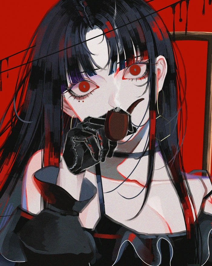 Ảnh nhân vật anime nữ tóc đen trang phục đỏ đen