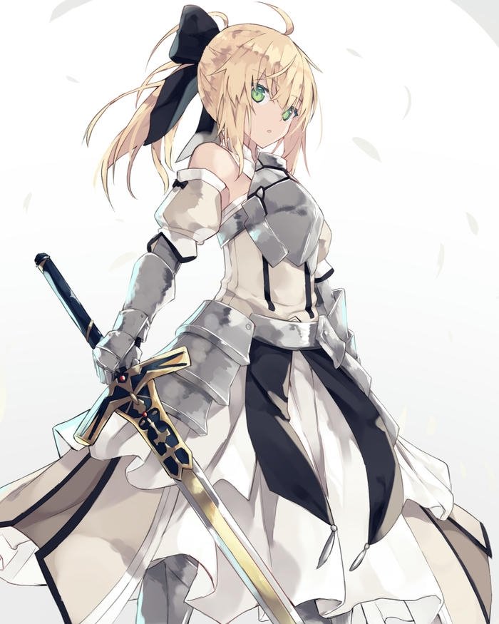 Ảnh nhân vật anime nữ tóc vàng cầm kiếm trắng