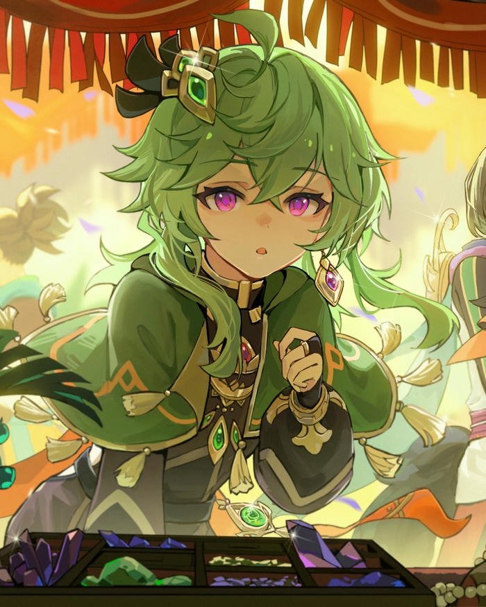 Ảnh nhân vật anime tóc xanh lá trang phục đen xanh