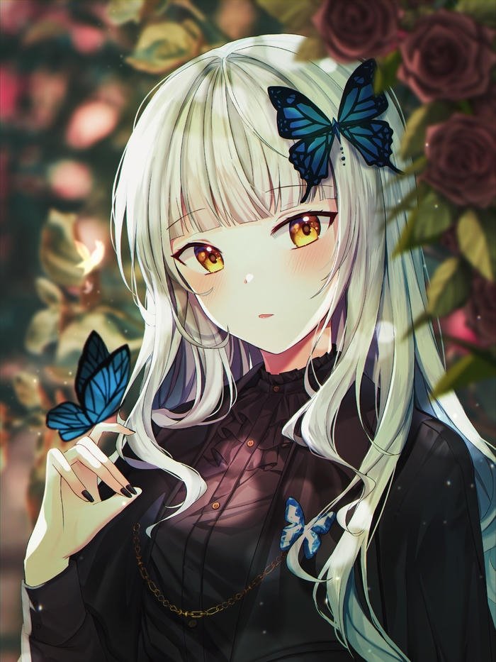 Avatar nhân vật anime nữ tóc vàng nhạt cài hoa