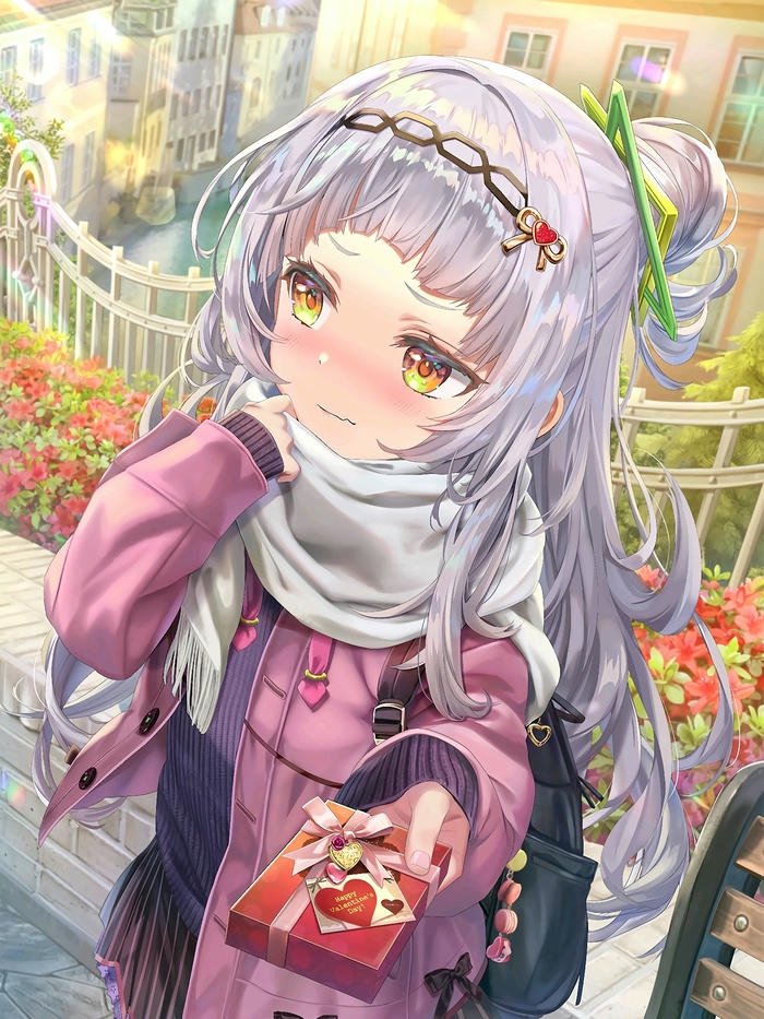 Avatar nhân vật anime nữ tóc xám cầm hộp quà