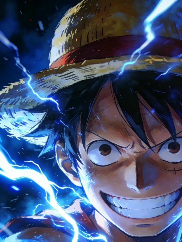 Hình nền Luffy gear 4 hiệu ứng sấm sét xanh mạnh