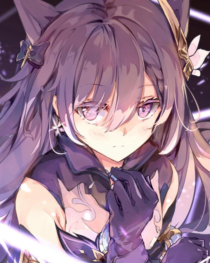 Hình nền nhân vật anime nữ tóc tím tai mèo