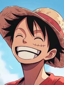 Luffy One Piece cười tươi nhìn nghiêng