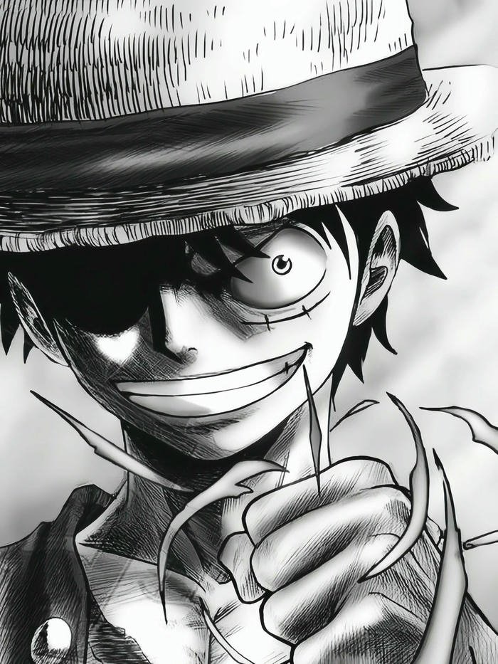 Luffy chibi đen trắng nét vẽ manga
