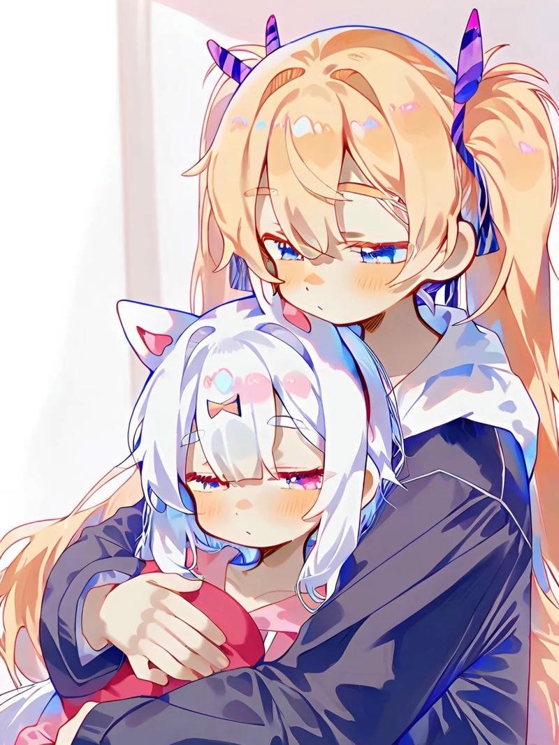 Minh họa hai nhân vật anime thân thiết