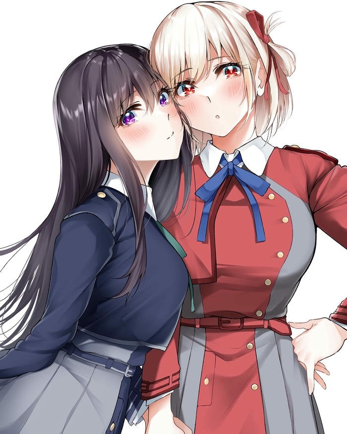 Nhân vật anime cute hai cô gái ôm nhau thắm thiết