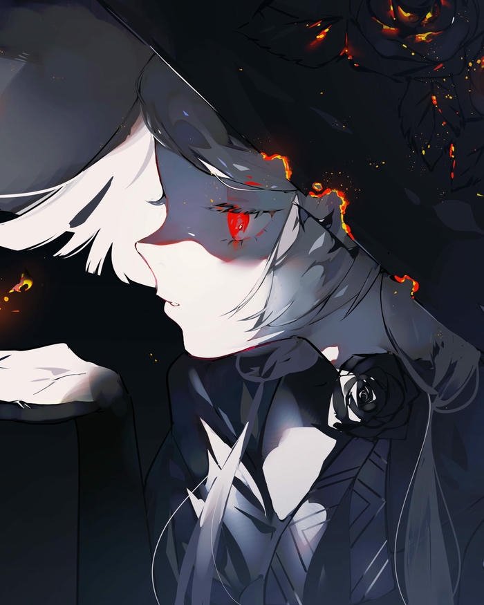 Nhân vật anime ngầu nữ tóc hai màu có sừng