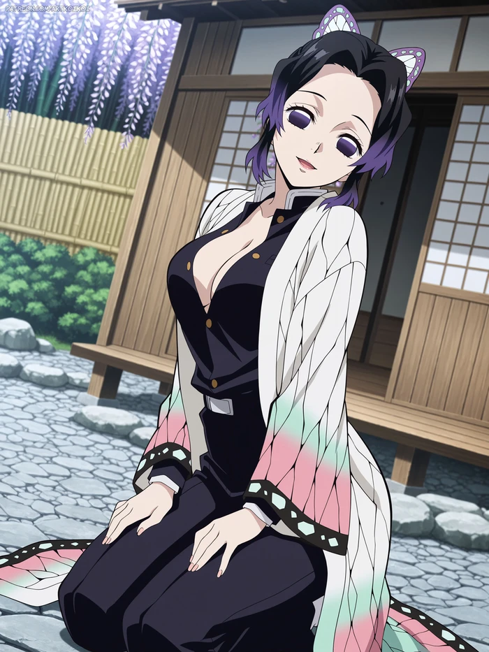 Shinobu Kocho Doujin pose quyến rũ ngực đầy đặn