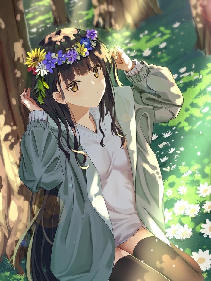 Vẽ nhân vật anime nữ tóc nâu đội vòng hoa