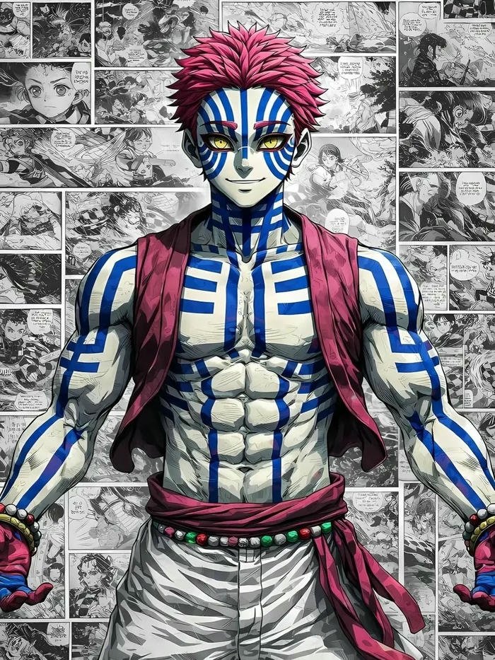 Ảnh Akaza manga toàn thân đứng thẳng uy nghiêm