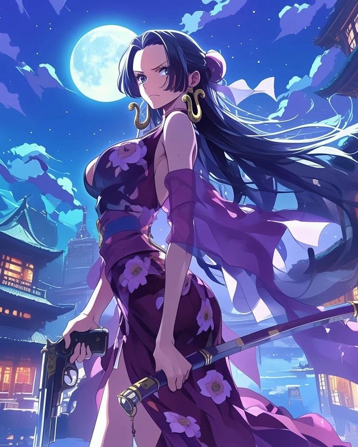 Ảnh Boa Hancock chiến đấu dưới ánh trăng huyền ảo