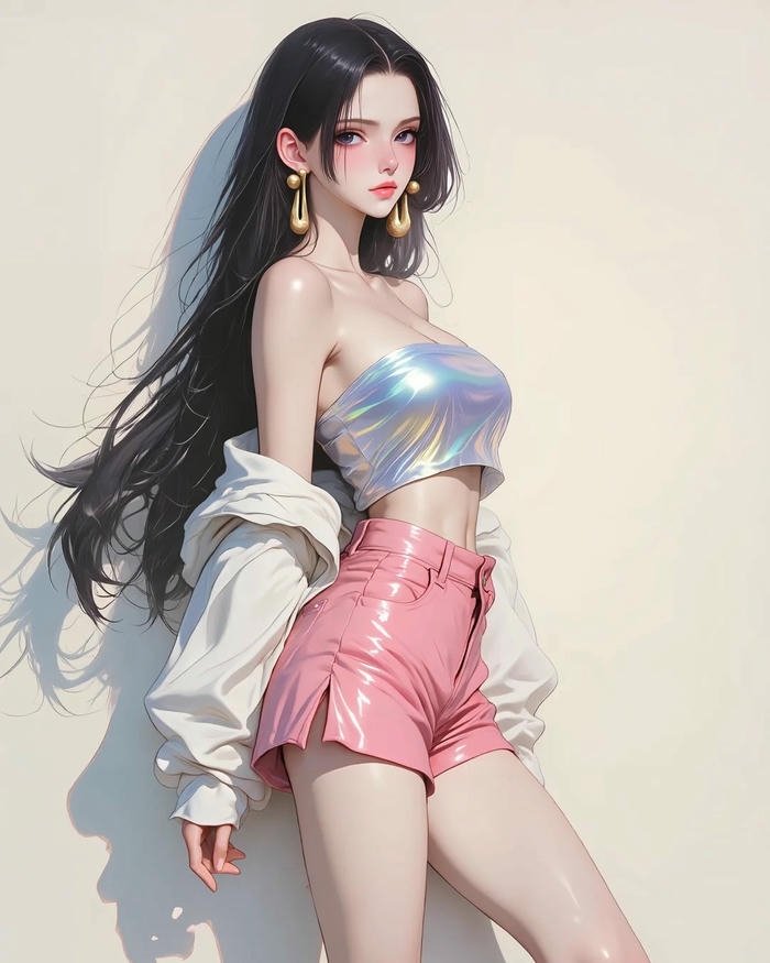 Ảnh Boa Hancock diện đồ hiện đại áo trắng quần hồng