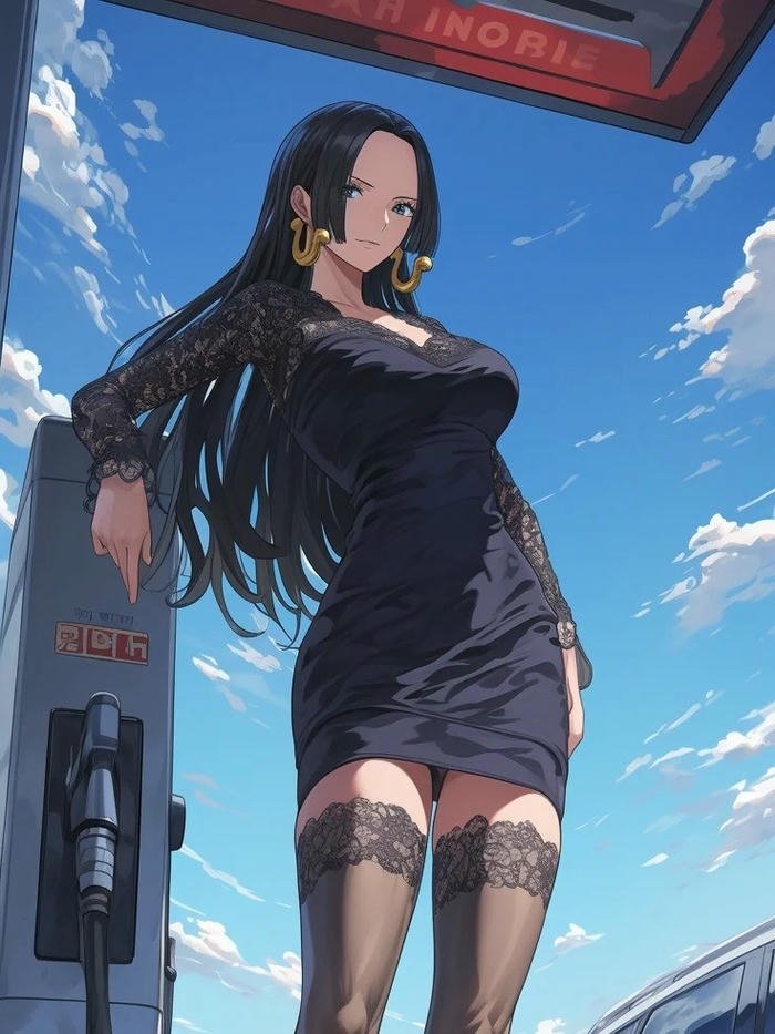 Ảnh Boa Hancock mặc váy đen ngắn đứng phố