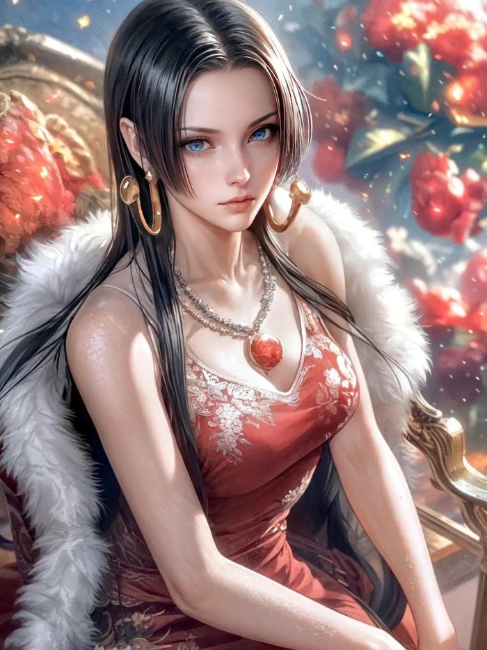 Ảnh Boa Hancock ngồi ghế sang trọng quý phái kiêu sa