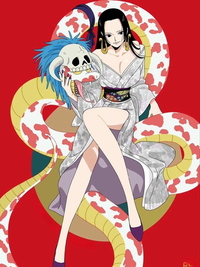 Ảnh Boa Hancock ngồi trên rắn Salome quyến rũ