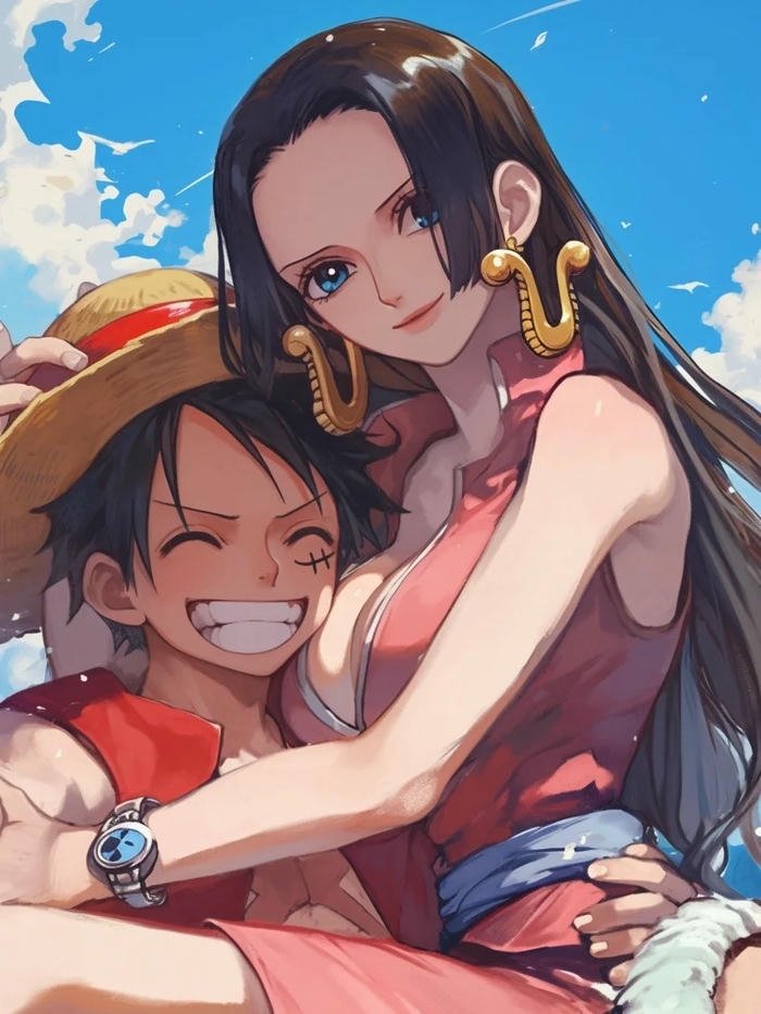 Ảnh Boa Hancock ôm Luffy cười hạnh phúc rạng rỡ