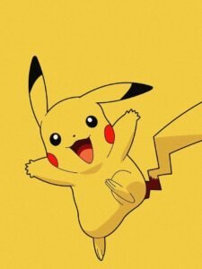 Ảnh Pikachu đang chạy nhảy vui vẻ trên nền vàng