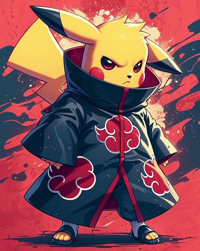 Ảnh Pikachu mặc áo choàng Akatsuki đứng cực ngầu