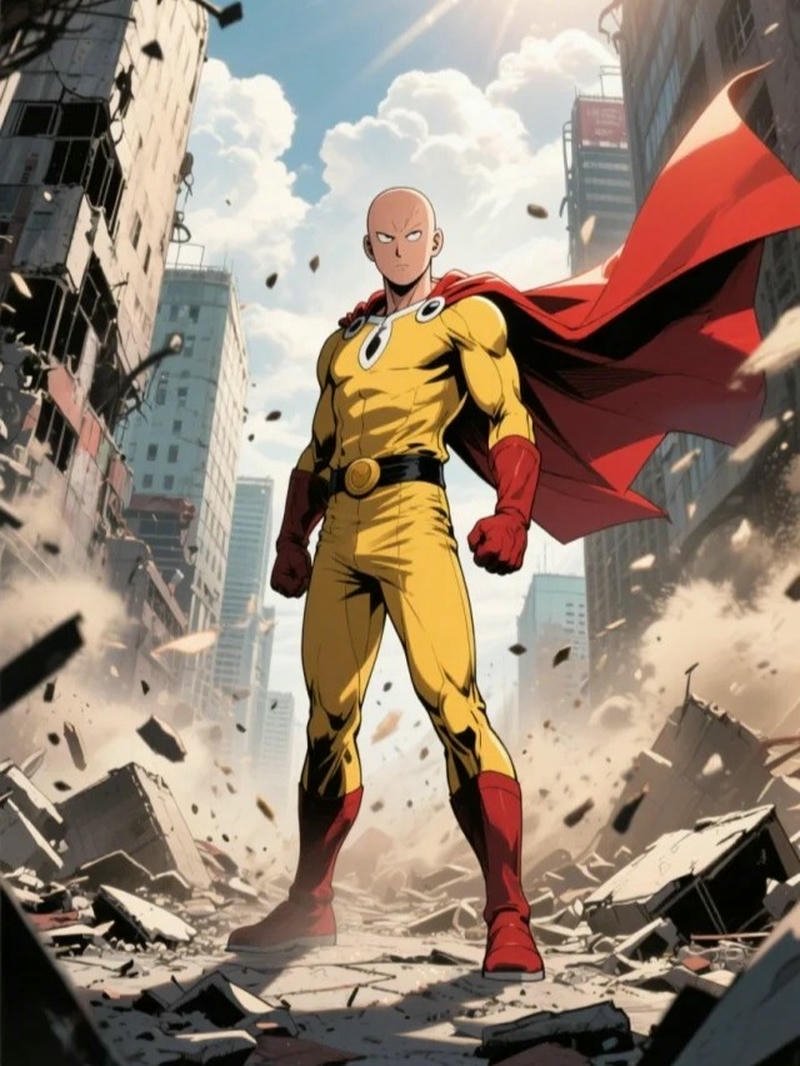 Ảnh Saitama đứng nhìn thành phố từ trên cao