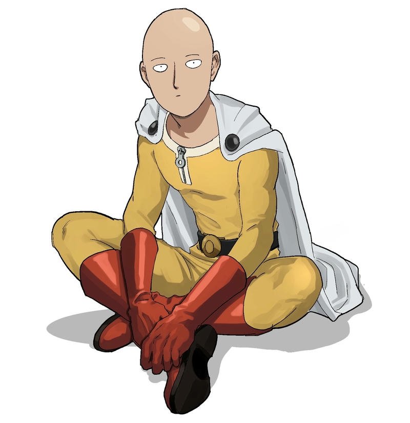 Ảnh Saitama ngồi khoanh chân trên nền trắng trơn