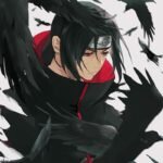 Ảnh Uchiha Itachi đen trắng đứng cùng đàn quạ