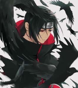 Ảnh Uchiha Itachi đen trắng đứng cùng đàn quạ
