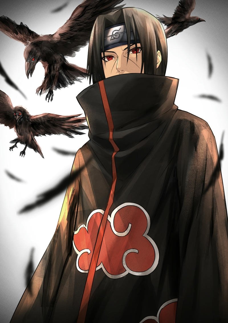 Ảnh Uchiha Itachi đứng quay lưng với đàn quạ