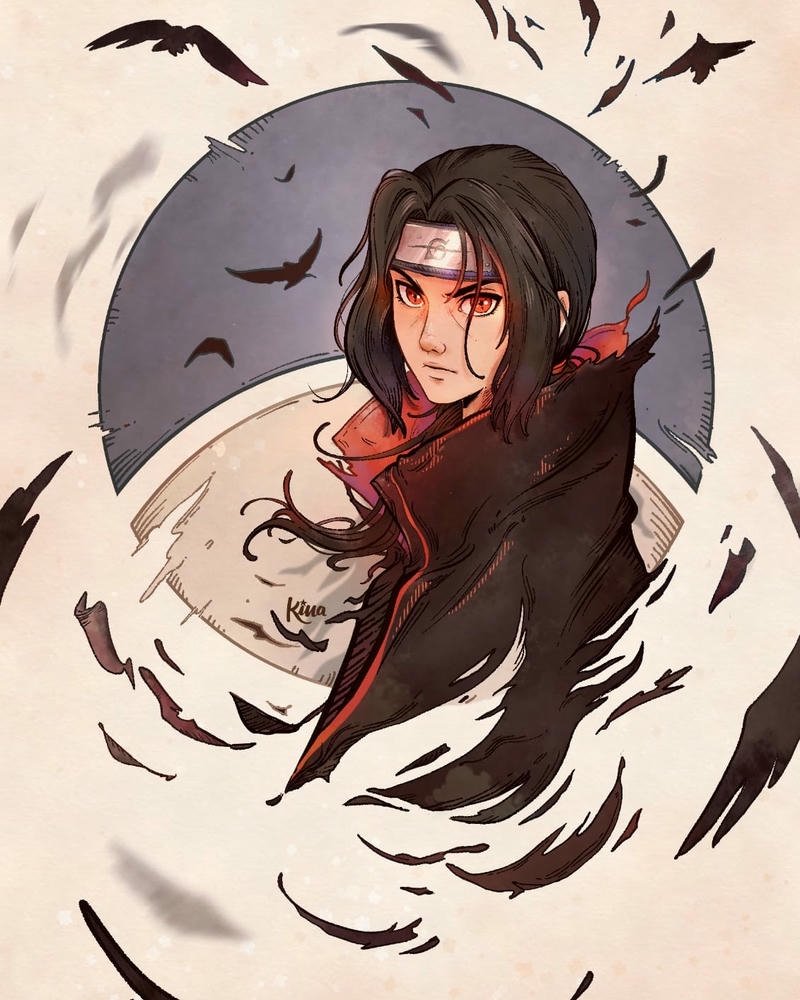 Ảnh Uchiha Itachi nghệ thuật với mặt trăng tròn