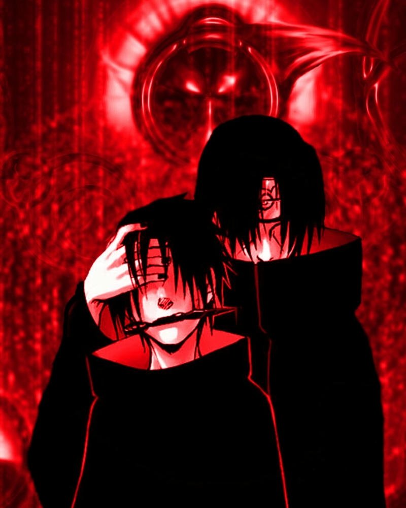 Ảnh Uchiha Itachi và Sasuke dưới trăng đỏ