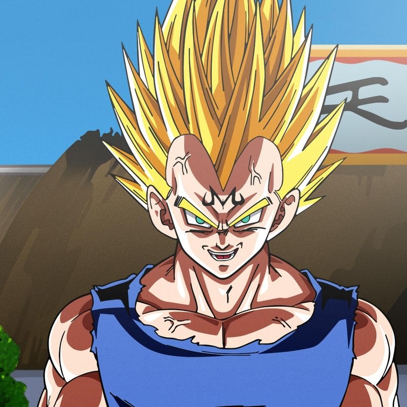 Ảnh Vegeta tóc vàng mặc giáp Saiyan nhìn thẳng