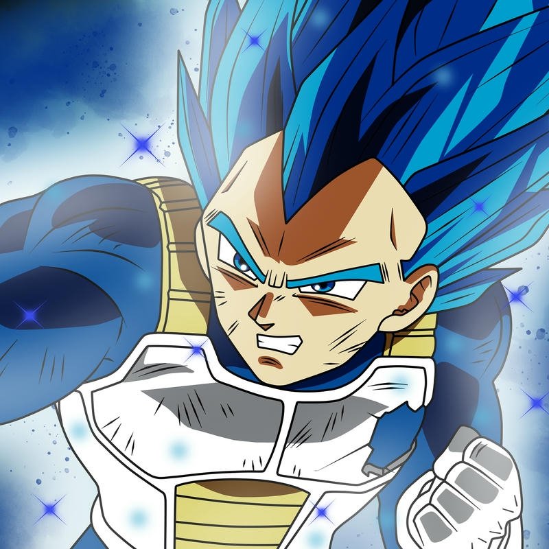 Ảnh Vegeta tóc xanh dương cười tự tin chiến thắng