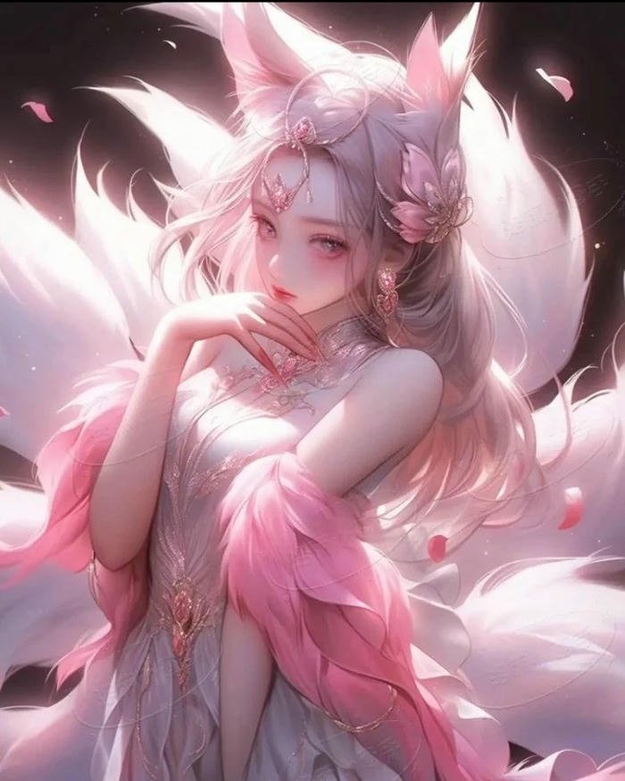 Ảnh hồ ly anime nữ tóc hồng tai hồ ly hồng dễ thương
