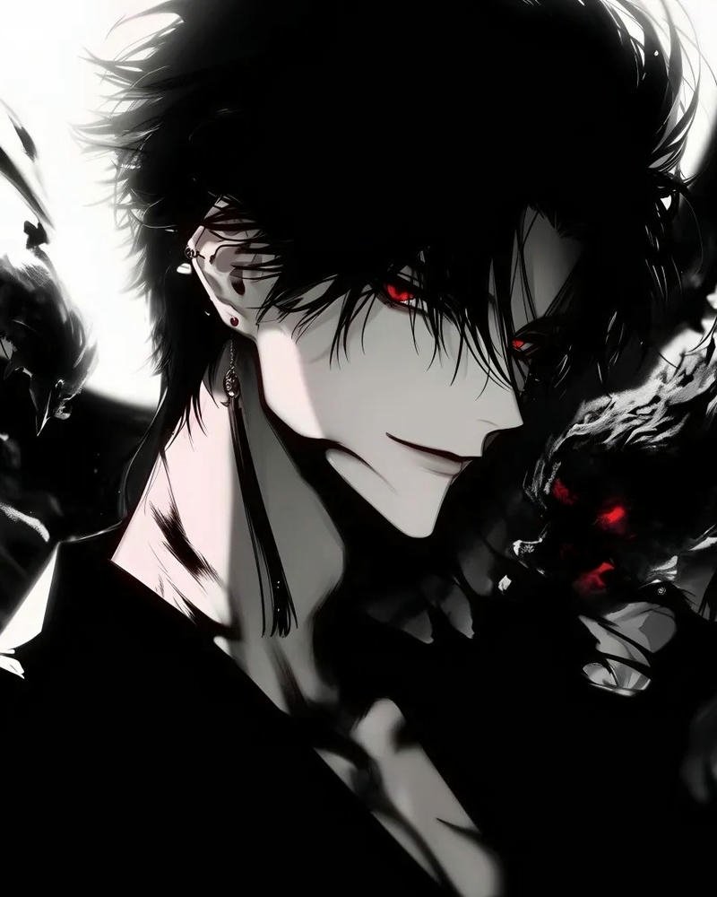Anime ác quỷ đẹp đen trắng nhìn nghiêng sắc sảo