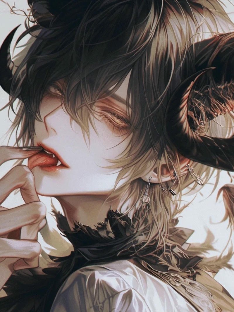 Anime ác quỷ đẹp nữ tóc đen nhìn nghiêng